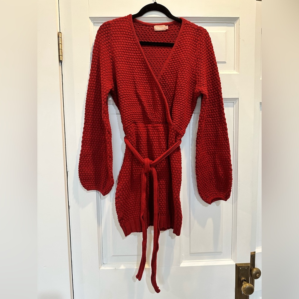 Le Rumi Red tie waist long sleeve sweater dress mini Shopbop Nordstrom Vici